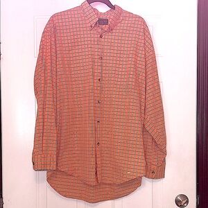 Croft & Barrow Men's Button Down Shirt LARGE TALL Orange 100% Cotton Plaid